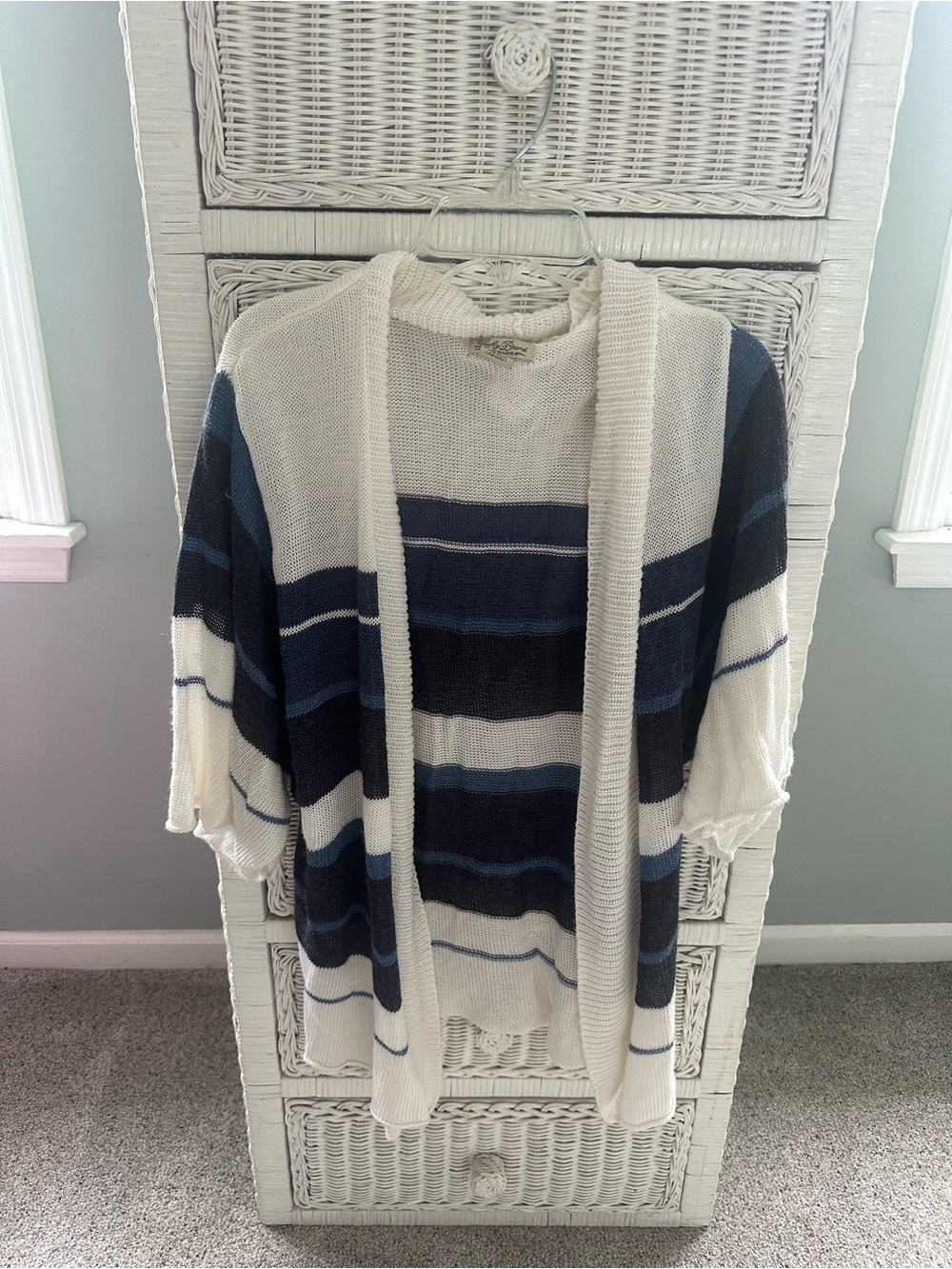Lucky Brand Cream and Navy Striped Open Cardigan